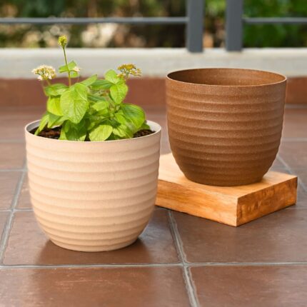 Earth-Friendly Verona Planters 9 Inch set of 2 | Bamboo Based Pots and Planters | UV Protected | Eco friendly planters for Indoor, Outdoor, Home Decor, Balcony & Garden