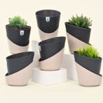 Eha Detachable self-watering planters for herbs, EcoBloom Pots from Biocomposites, Earth Friendly EcoBloom Pots, Set of 6 EcoBloom Pots, Elegant self watering planters.