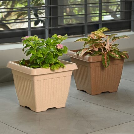 Earth-Friendly Planters Bella Square 12 Inch set of 2 | Bamboo Based Pots and Planters | UV Protected | Eco friendly planters for Indoor, Outdoor, Home Decor, Balcony & Garden