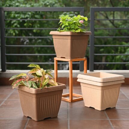 Earth-Friendly Planters Bella Square 12 Inch set of 4 | Bamboo Based Pots and Planters | UV Protected | Eco friendly planters for Indoor, Outdoor, Home Decor, Balcony & Garden