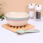 Veg Bowl - Set of 4 | 600 ml | Unbreakable bowls with Spoon | Made with Bamboo Fibers & Rice Husk Fiber | Microwave Safe bowl| for Hot & Cold servings