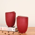 Retro Coffee Mug with Lid - Set of 2 | 350 ml | Made with Rice Husk & Bamboo | Microwave Safe | Hot & Cold Servings