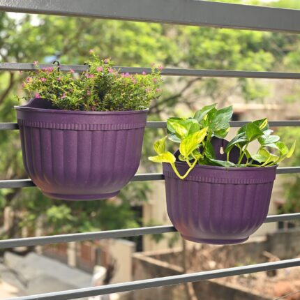 Eha Earth Friendly Metal Sling 10 inch Set of 2 Self Watering Hanging Planters for Balcony | Hanging Pots for Plants | Bamboo Based and UV Resistant | Gamla for Plants