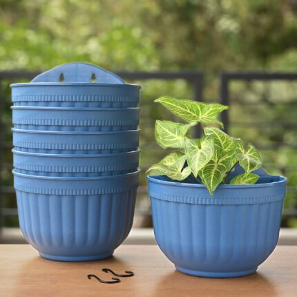 Eha Earth Friendly Metal Sling 10 inch Set of 6 Self Watering Hanging Planters for Balcony | Hanging Pots for Plants | Bamboo Based and UV Resistant | Gamla for Plants