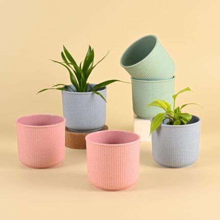 Earth Friendly Statement Pot 4 Inch Planters | Set of 6 | Table Top Planters | Bamboo Based, UV Protected | Planter for Indoor & Balcony Window Flower Pots