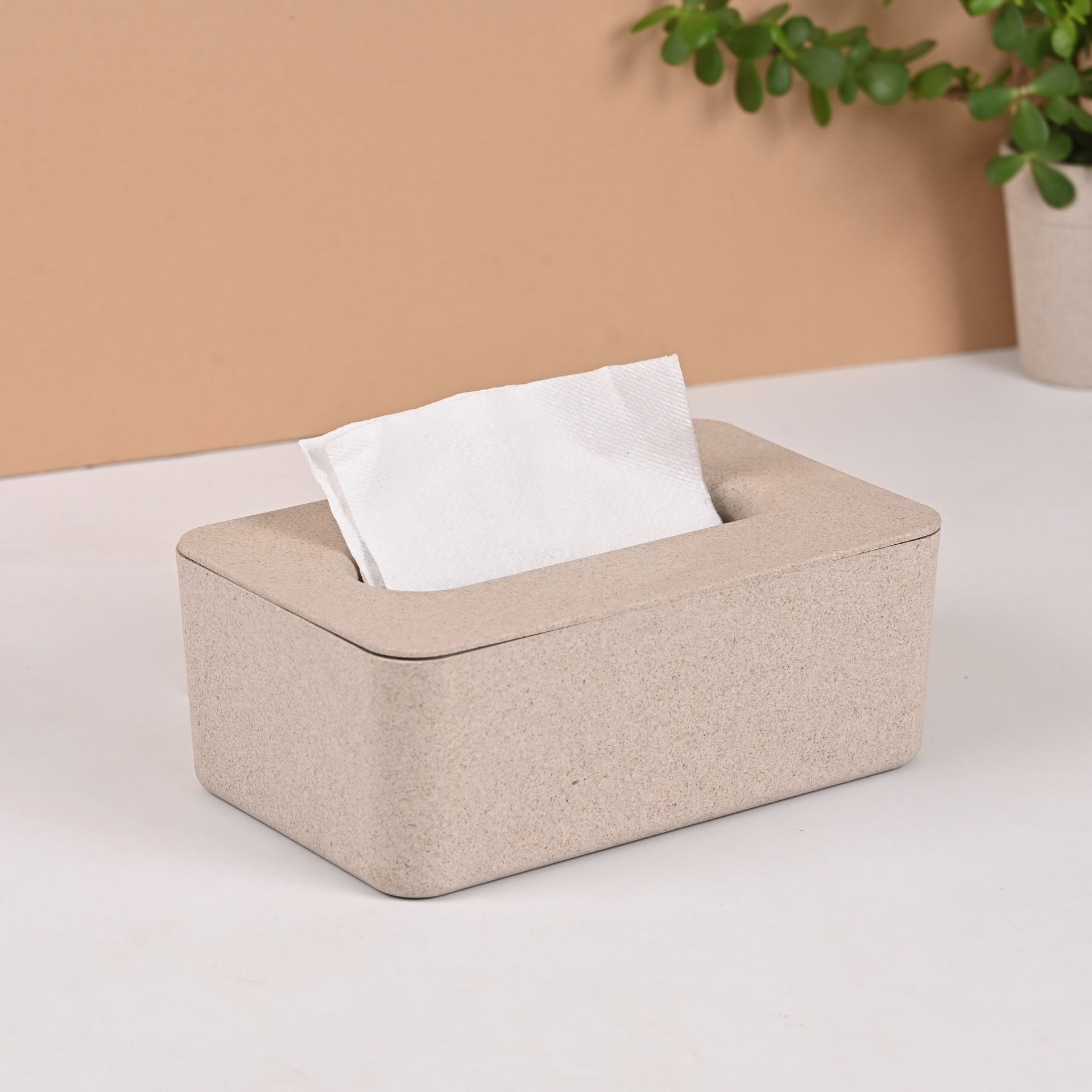 Tissue Box Earth Friendly Velveta Tissue Box holder ( with Tissue ) | Set of 1 | for Home & Hotels | Tissue Box holder Made with Rice Husk Biocomposite | Car & Dining table Tissue box - Image 1