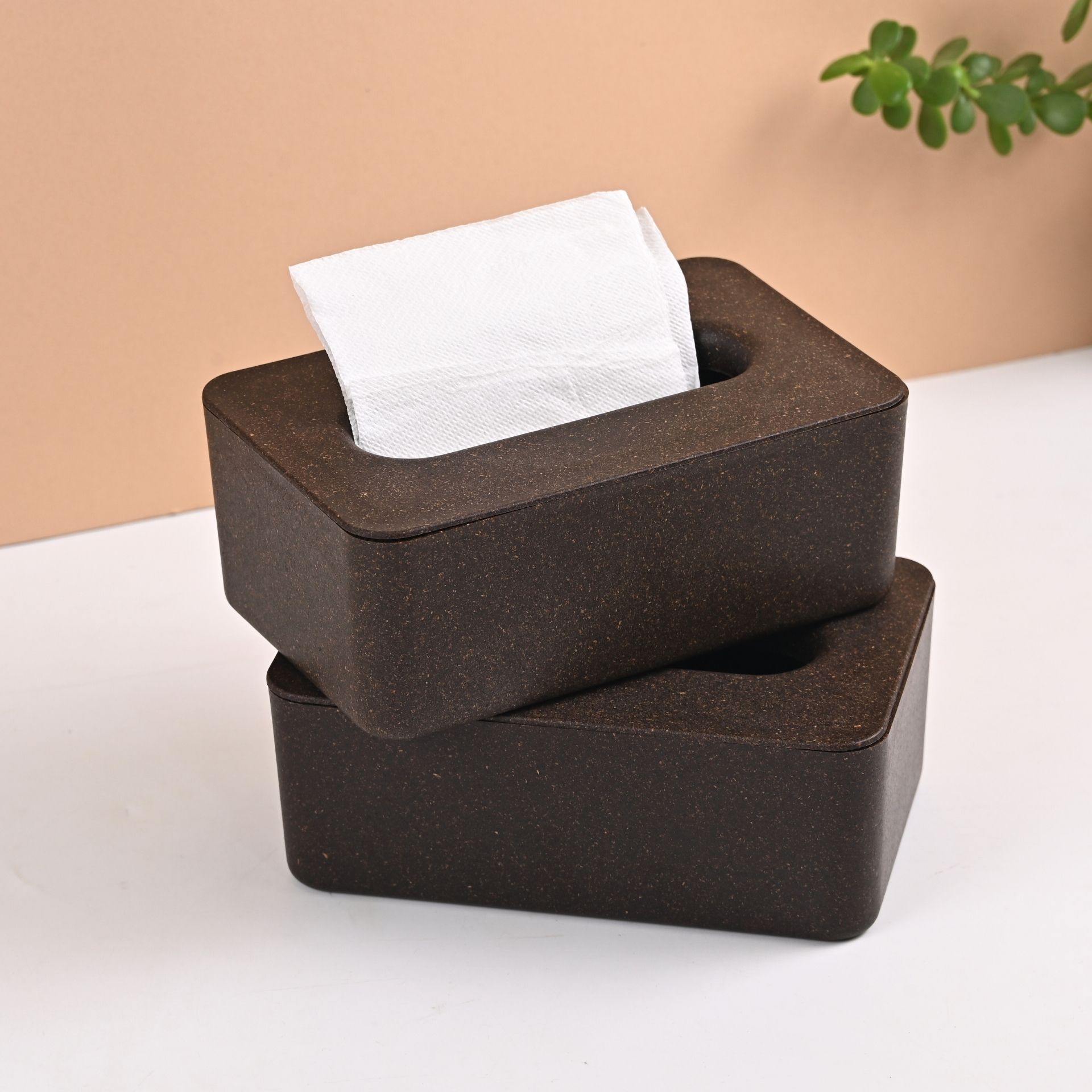 Tissue Box Earth Friendly Velveta Tissue Box holder ( with Tissue ) | Set of 2 | for Home & Hotels | Tissue Box holder Made with Rice Husk Biocomposite | Car & Dining table Tissue box - Image 1