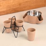 Earth Friendly Peel Bowl & 4 Statement Chai Cup with Stand (120ml) | Bowls and Cups for Gifting | Made with Rice Husk Biocomposite | Snack Bowls for Serving Dry Fruit Nuts, Candy - Image 4
