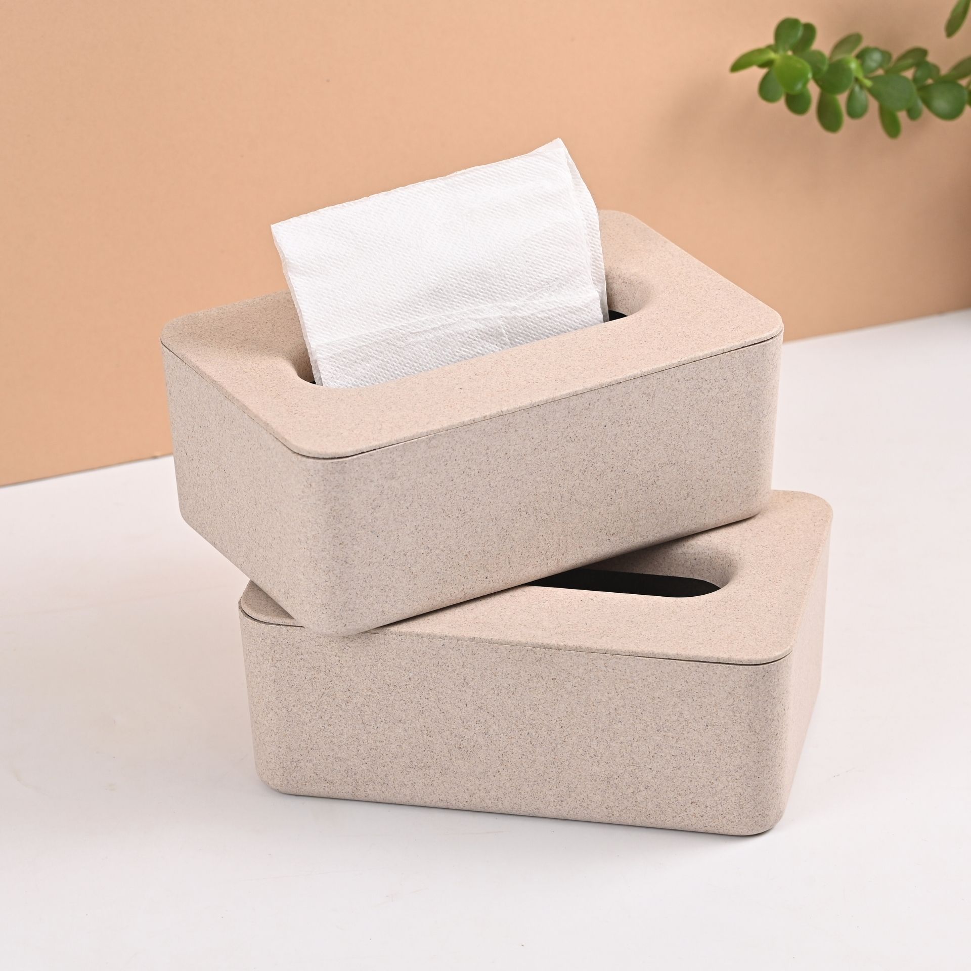 Tissue Box Earth Friendly Velveta Tissue Box holder ( with Tissue ) | Set of 2 | for Home & Hotels | Tissue Box holder Made with Rice Husk Biocomposite | Car & Dining table Tissue box - Image 2