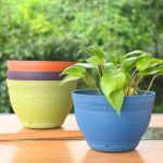 Earth-Friendly 8 inch Ripple Pots & Planters | Set of 4 | Bamboo Based Table Planter for Office | UV Protected | Plant Pots for Indoor & Home Decor,Balcony & Garden