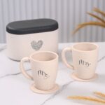 Earth Friendly Mr & Mrs Coffee Mugs For Couple | 300 ml | Wedding gift for Couples | Made with Rice Husk | Two Mugs, Coasters Set of 2, Keychain & One Loopac Box