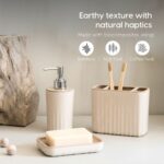 Earth Friendly Bathroom Accessories For Home | Pack of 3 (Soap Holder, Toothbrush Holder, Soap Dispenser set) | Liquid Soap Dispenser for Bathroom (250 ml) | Made with Rice Husk Bio composite - Image 2