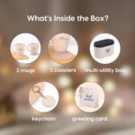 Earth Friendly Mr & Mrs Coffee Mugs For Couple | 300 ml | Wedding gift for Couples | Made with Rice Husk | Two Mugs, Coasters Set of 2, Keychain & One Loopac Box - Image 2