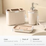 Earth Friendly Bathroom Accessories For Home | Pack of 3 (Soap Holder, Toothbrush Holder, Soap Dispenser set) | Liquid Soap Dispenser for Bathroom (250 ml) | Made with Rice Husk Bio composite - Image 3