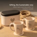 Earth Friendly Mr & Mrs Coffee Mugs For Couple | 300 ml | Wedding gift for Couples | Made with Rice Husk | Two Mugs, Coasters Set of 2, Keychain & One Loopac Box - Image 4