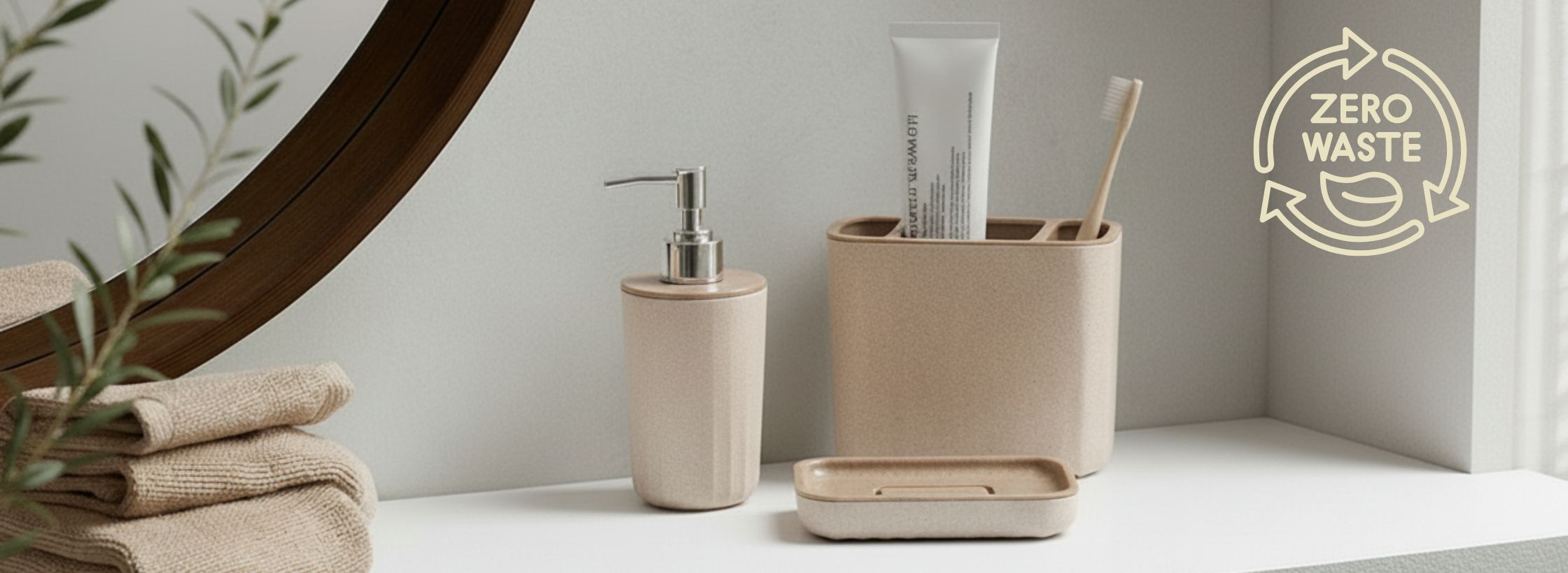 Zero waste, sustainable bathroom accessories, toothbrush stand, all in one bathroom set sustainable