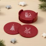Earth Friendly Dockie Stand & Printed Coasters Set of 6 | Christmas Gifting | Coasters for Dining Table for Hot Pots | Made with Rice Husk Biocomposite | Must-have Christmas picks