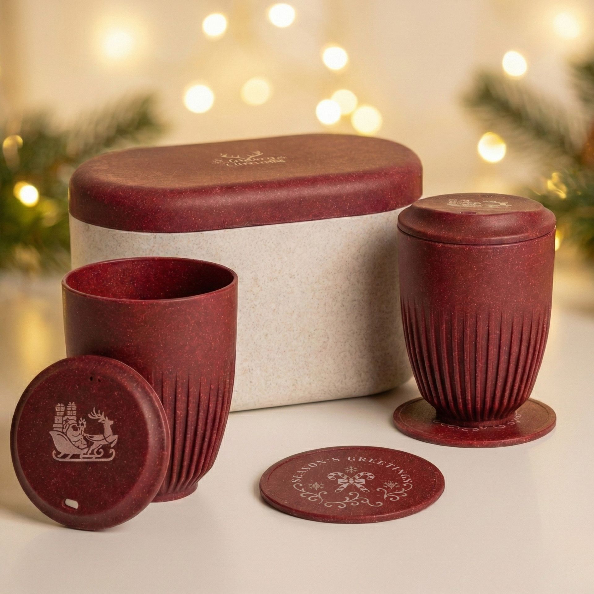 1 Earth Friendly Christmas Gifts For Family & Friends | Printed Mug and Coasters Set of 2 | Loopac Box | 300 ml | Mugs for Gifts | Made with Rice Husk - Image 1
