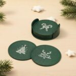 Earth Friendly Dockie Stand & Printed Coasters Set of 6 | Christmas Gifting | Coasters for Dining Table for Hot Pots | Made with Rice Husk Biocomposite | Must-have Christmas picks