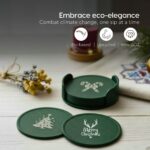 Earth Friendly Dockie Stand & Printed Coasters Set of 6 | Christmas Gifting | Coasters for Dining Table for Hot Pots | Made with Rice Husk Biocomposite | Must-have Christmas picks - Image 4